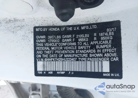 2017 Honda Civic Lx из США, поврежденный, VIN SHHFK7H25HU223407